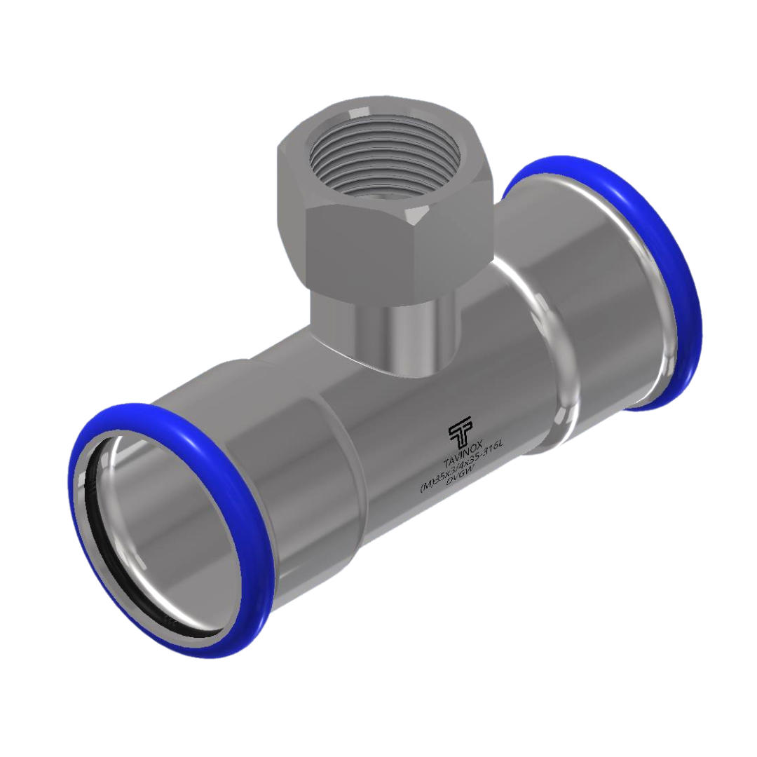 PRESS 316L T-kus s vnitřním závitem (FxRpxF) 22 mm x 3/4" x 22 mm